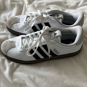 Adidas Men's White and Black Sneakers with Brown Sole